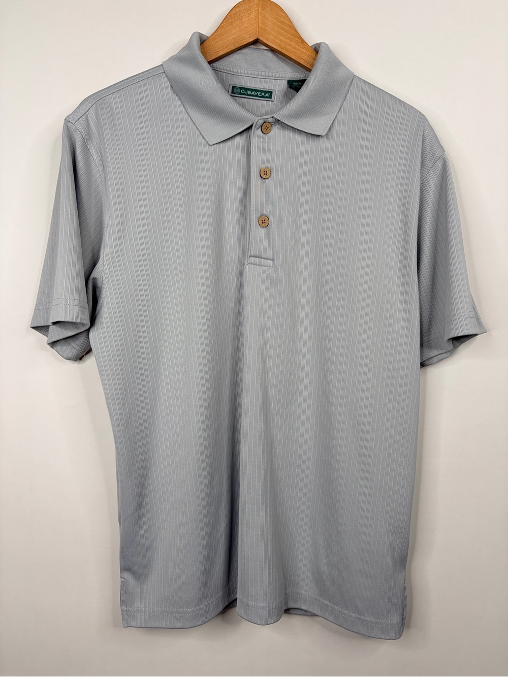 Cubavera Men's Light Silver Ribbed Polo with Wooden Buttons